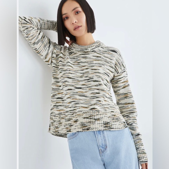 J. Crew Speckled Cotton Crew Neck Sweater Item H4658 Ivory Charcoal Size S - Picture 3 of 14